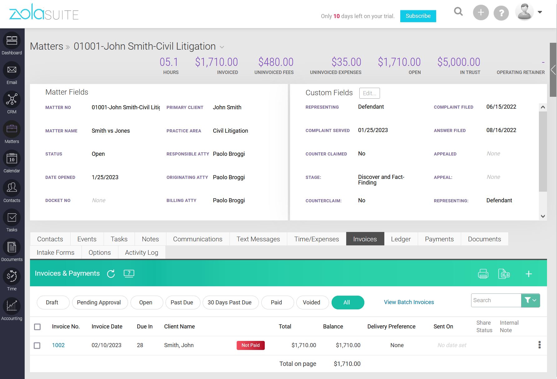 Zola Suite is now CARET Legal - Matter Management View