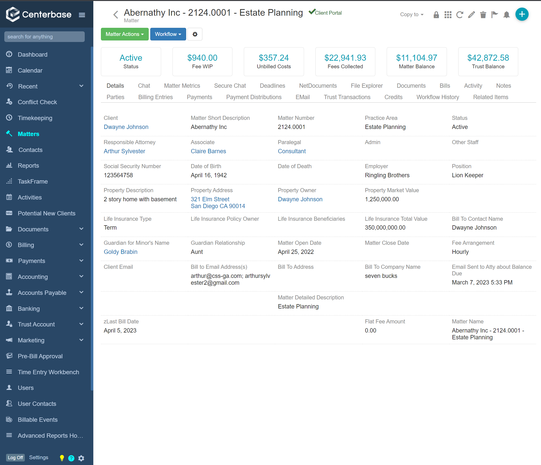 Centerbase - Matter Case Management View