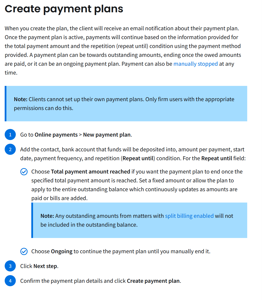 Clio Manage payment plans setup recurring payments