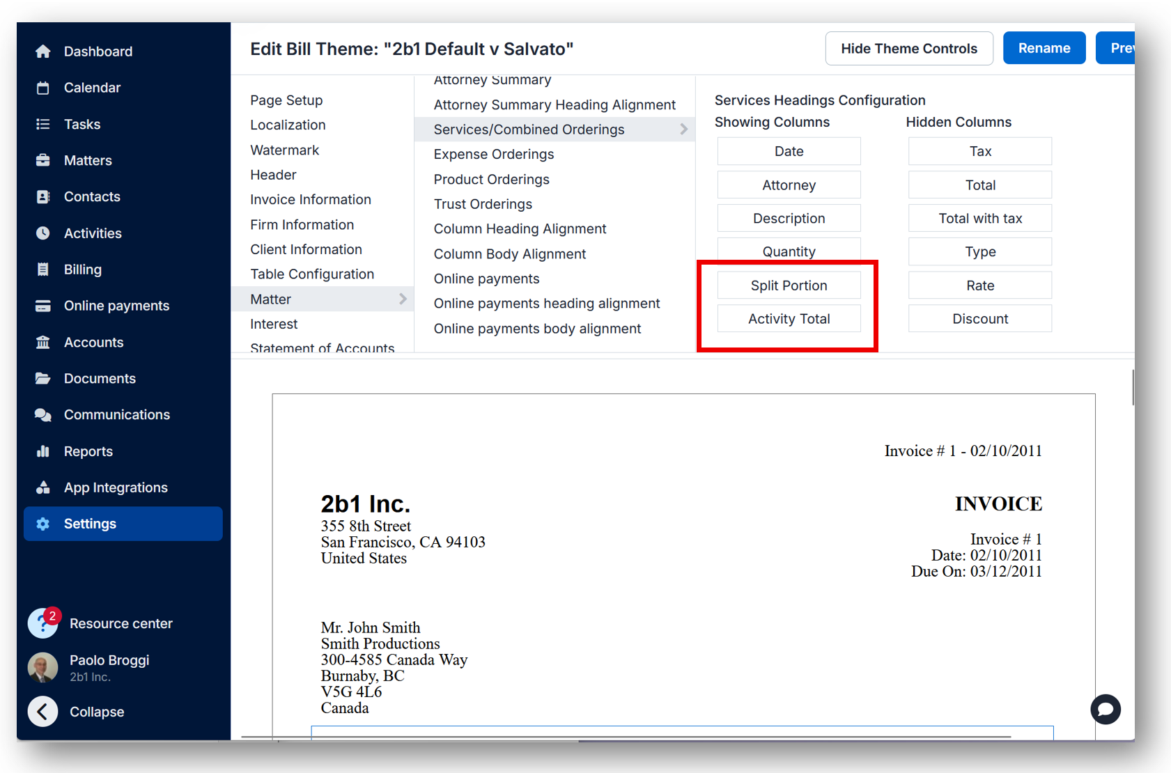 Clio Manage split billing multiple payers bill shares