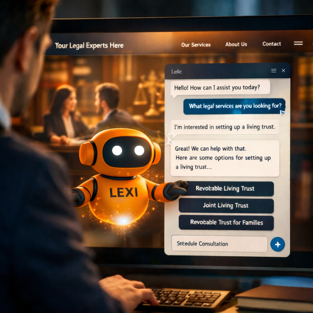 Website AI chatbot helping leads by answering questions based on attorney knowledge